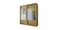 Kleiderschrank, Garderobe ROM 180 cm mit zwei Türen und Spiegel, komplette Ankleide mit Kleiderstange und Regalen, Wotan-Eiche.