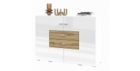Buffet klein model 120cm collectie KOBEE met 2 deuren en 2 laden. Kleur wit en eiken.