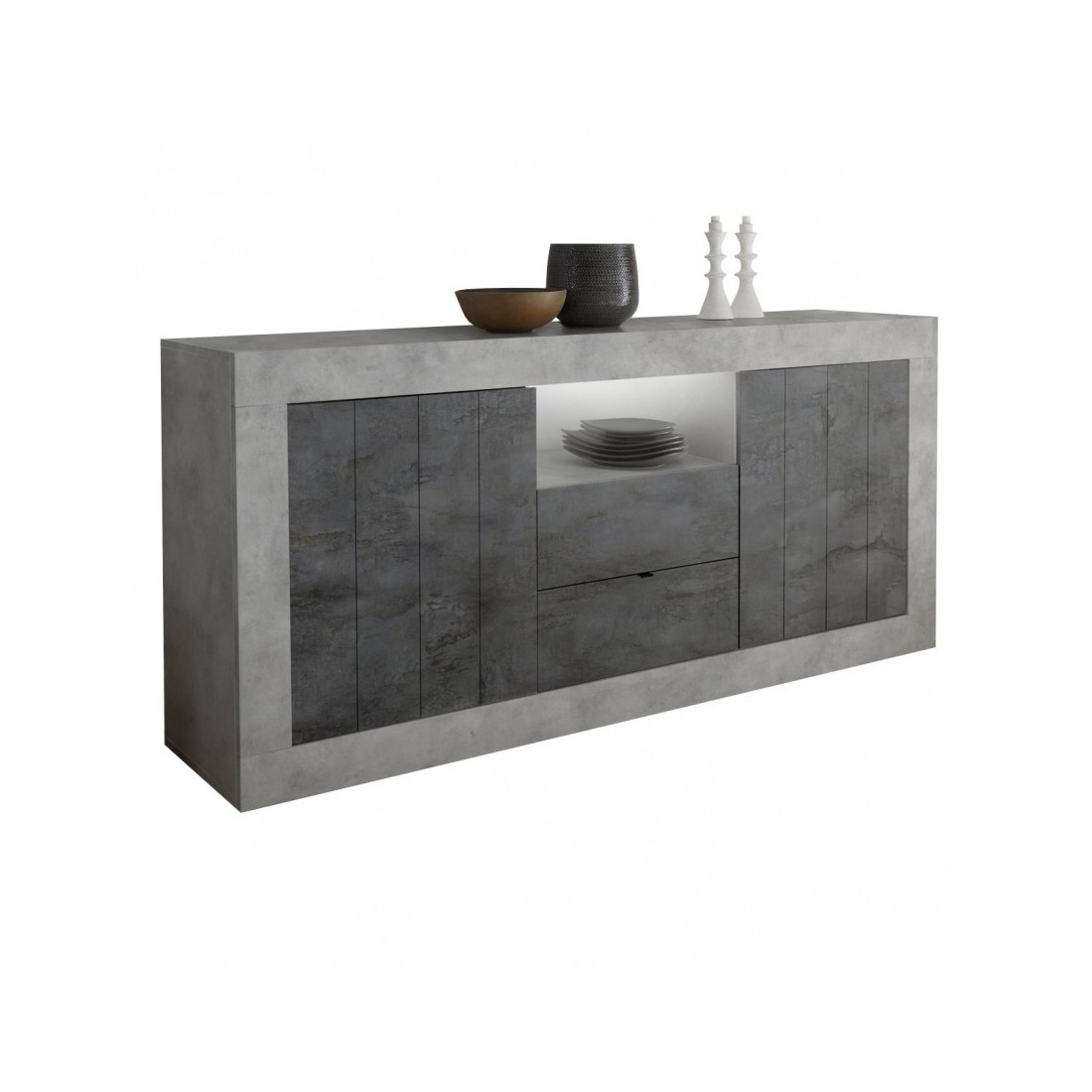 Buffet 2 portes battantes 2 tiroirs, coloris gris foncé, collection URBAN