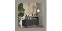 Buffet 1 porte 3 tiroirs collection DOMI. Coloris effet béton et gris anthracite