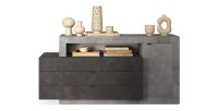 Buffet 1 porte 3 tiroirs collection DOMI. Coloris effet béton et gris anthracite