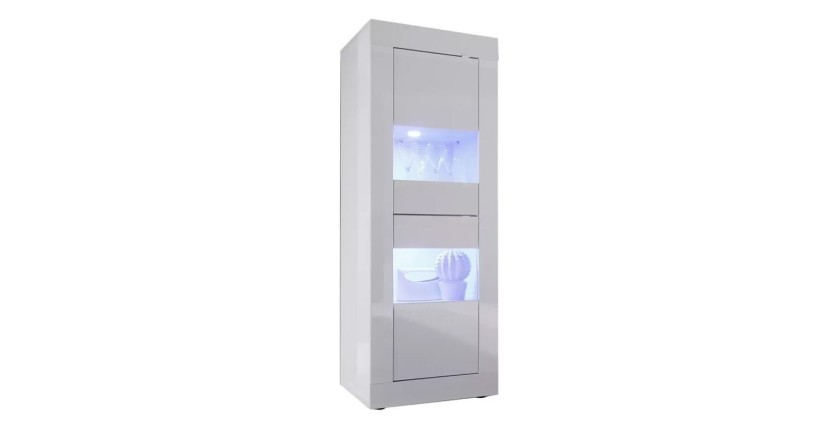 Vitrine avec porte en verre, collection CISA, coloris blanc laqué brillant