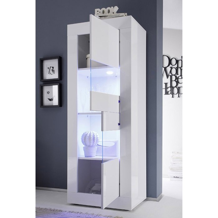 Vitrine met glazen deur, ISORA collectie, glanzend wit gelakt