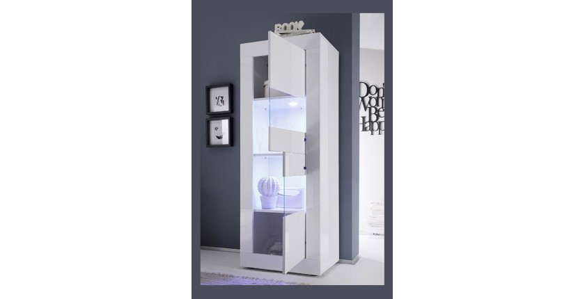 Vitrine avec porte en verre, collection CISA, coloris blanc laqué brillant
