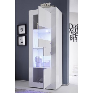 Vitrine avec porte en verre, collection CISA, coloris blanc laqué brillant