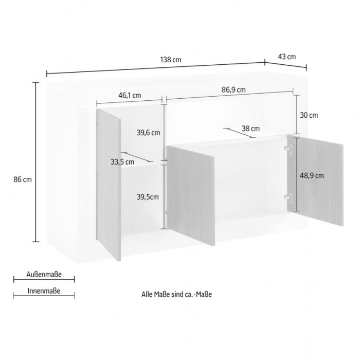 Buffet 3 portes, collection URBAN, coloris gris foncé, parfait pour votre salon