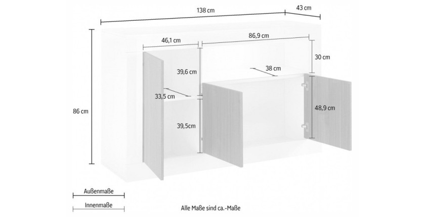 Buffet 3 portes, collection URBAN, coloris gris foncé, parfait pour votre salon