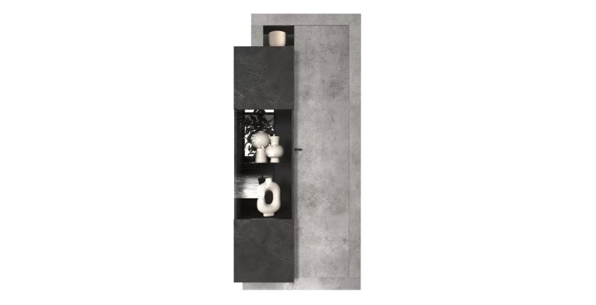 Vitrine design 2 portes collection DOMI. Coloris gris anthracite effet béton