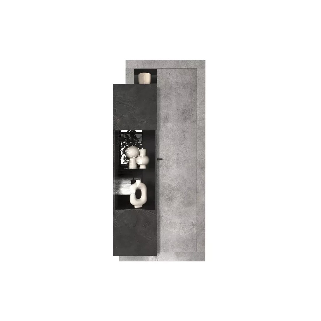 Vitrine design 2 portes collection DOMI. Coloris gris anthracite effet béton
