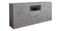 Buffet 2 portes battantes 2 tiroirs en bois, coloris béton, collection URBAN