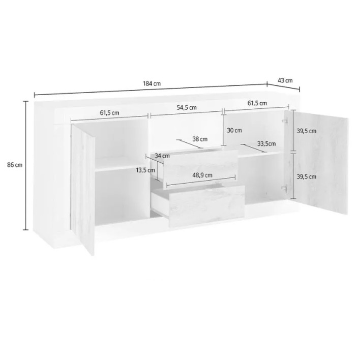 Buffet 2 deuren 2 laden in hout, betonkleur, collectie URBAN