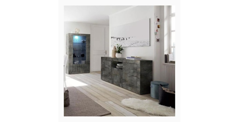 Buffet 2 portes battantes 2 tiroirs en bois, coloris gris foncé, collection URBAN