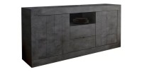 Buffet 2 portes battantes 2 tiroirs en bois, coloris gris foncé, collection URBAN