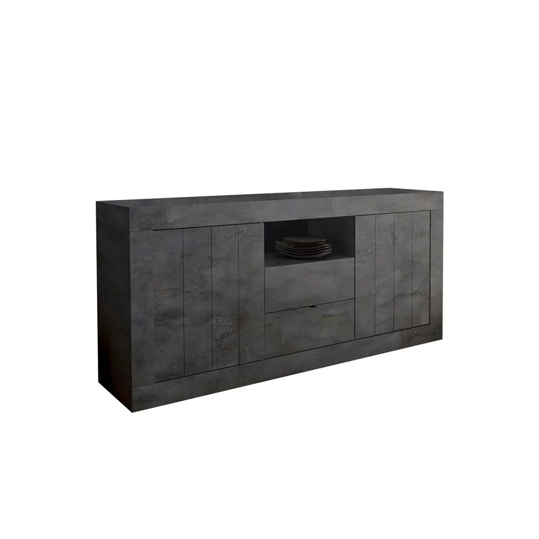 Buffet 2 portes battantes 2 tiroirs en bois, coloris gris foncé, collection URBAN