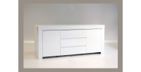 Buffet moyen 2 portes et 3 tiroirs, collection FOLOMI, coloris blanc laqué brillant