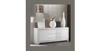 Buffet moyen 2 portes et 3 tiroirs, collection FOLOMI, coloris blanc laqué brillant