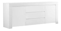 Buffet moyen 2 portes et 3 tiroirs, collection FOLOMI, coloris blanc laqué brillant