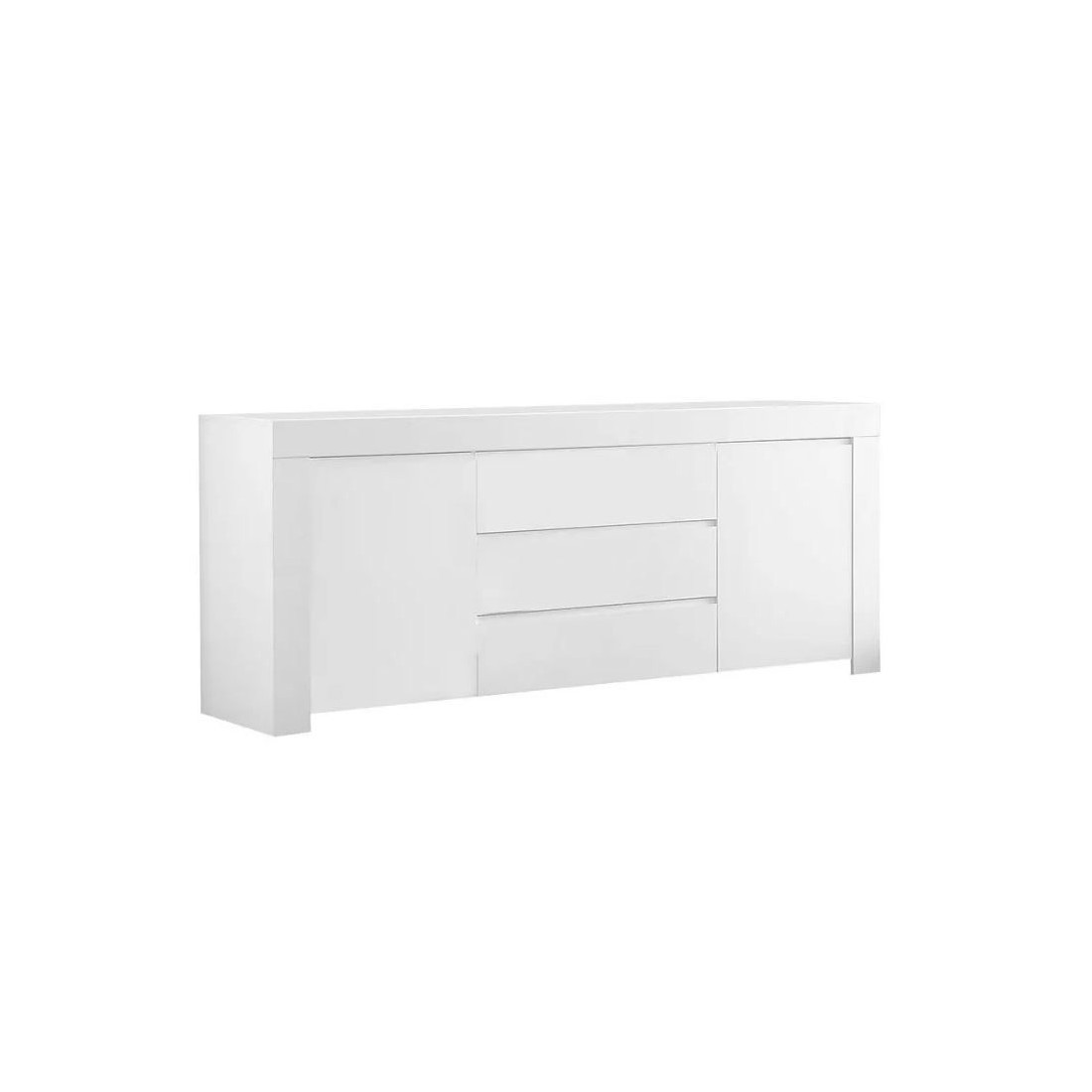 Buffet moyen 2 portes et 3 tiroirs, collection FOLOMI, coloris blanc laqué brillant