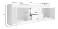 Buffet 2 portes et 2 tiroirs, collection CISA, coloris blanc laqué brillant et chêne clair