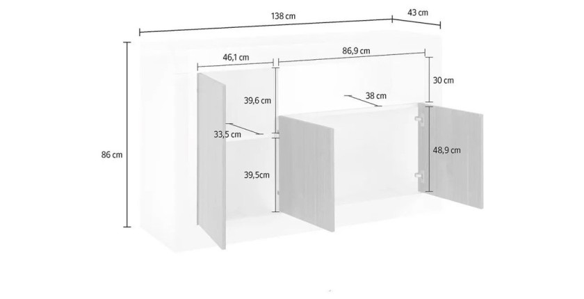 Buffet 3 portes battantes en bois, coloris gris foncé, collection URBAN