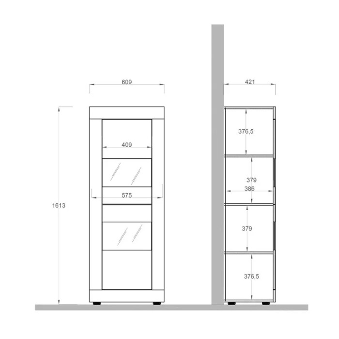 Vetrina design 2 porte collezione ACCESS. Color bianco e rovere chiaro