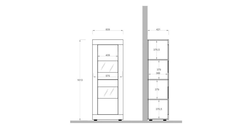 Vitrine design 2 portes collection ACCESS. Coloris blanc et chêne clair