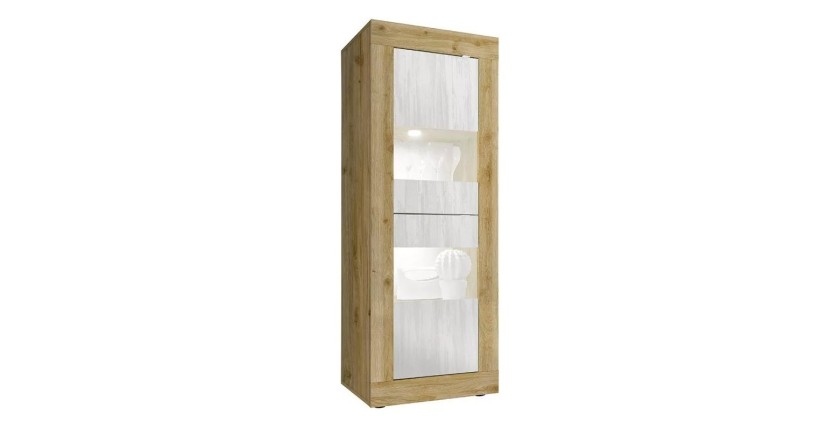 Vitrine design 2 portes collection ACCESS. Coloris blanc et chêne clair