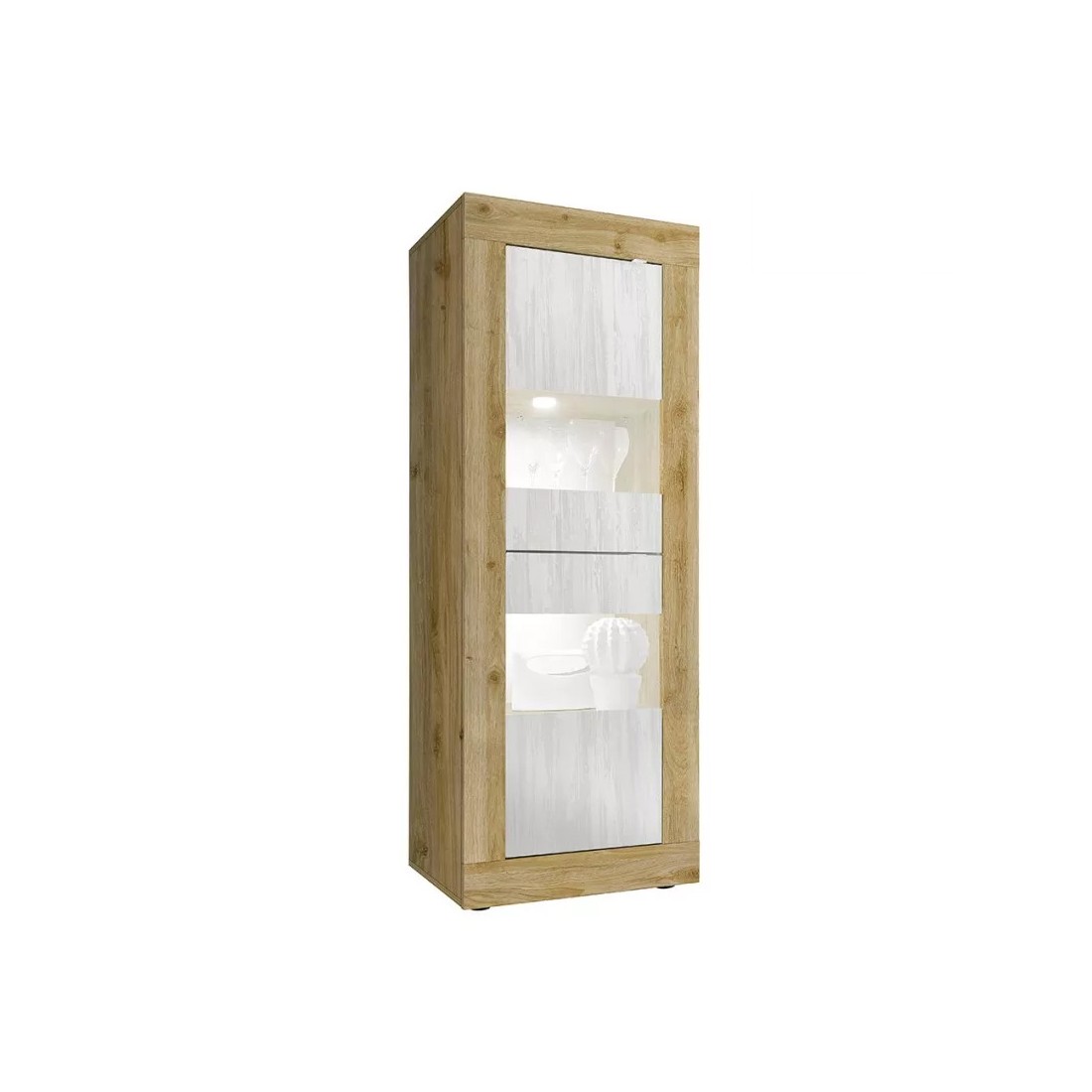 Vitrine design 2 portes collection ACCESS. Coloris blanc et chêne clair