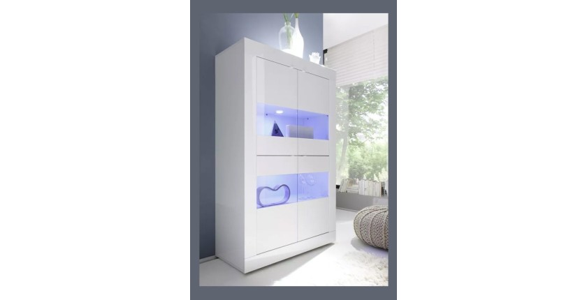 Vitrine 4 portes en verre sans éclairage, collection CISA, coloris blanc laqué brillant