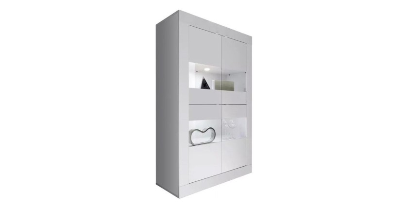 Vitrine 4 portes en verre sans éclairage, collection CISA, coloris blanc laqué brillant