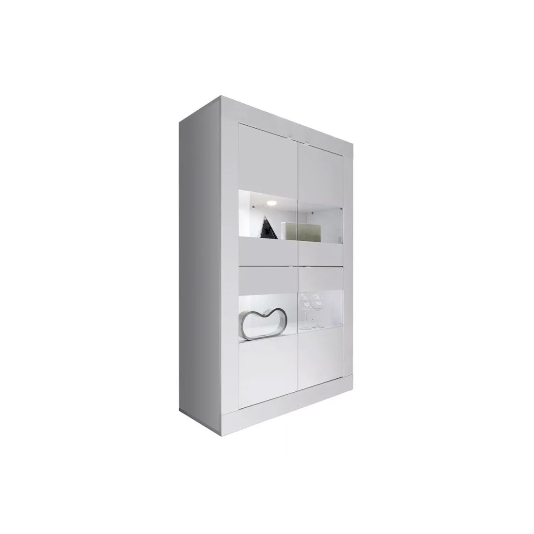 Vitrine 4 portes en verre sans éclairage, collection CISA, coloris blanc laqué brillant