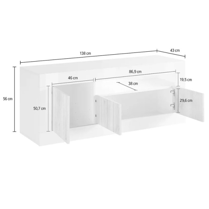 Meuble TV 3 portes battantes en bois, coloris béton, collection URBAN