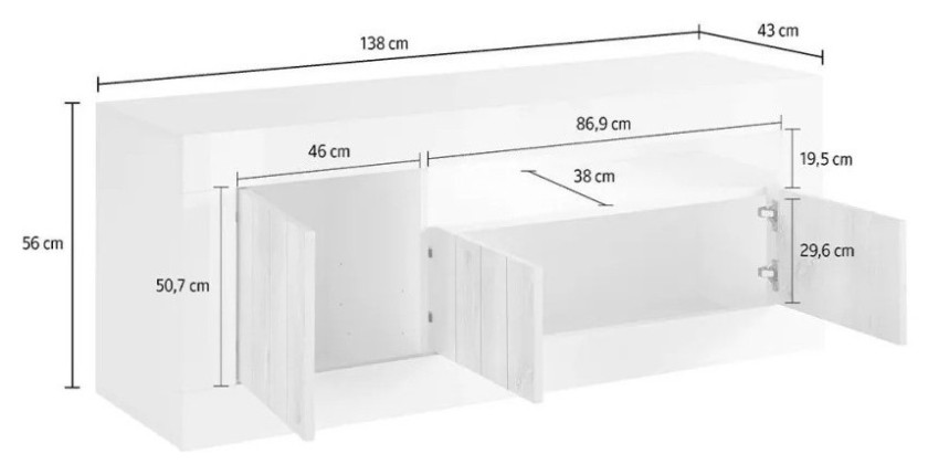 Meuble TV 3 portes battantes en bois, coloris béton, collection URBAN