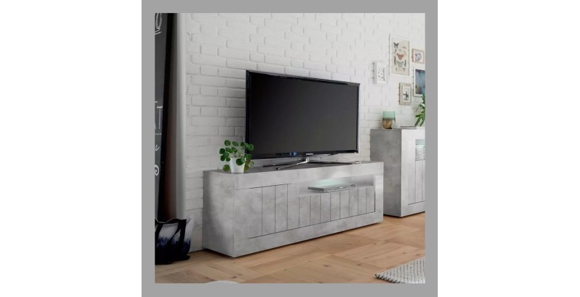Meuble TV 3 portes battantes en bois, coloris béton, collection URBAN