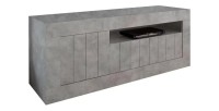 Meuble TV 3 portes battantes en bois, coloris béton, collection URBAN