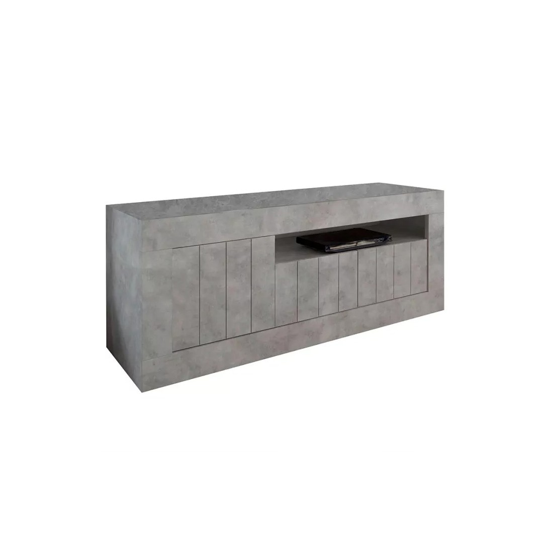 Meuble TV 3 portes battantes en bois, coloris béton, collection URBAN