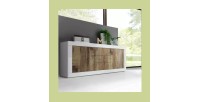 Buffet 2 portes et 3 tiroirs, collection CISA, coloris blanc et chêne clair