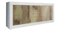Buffet 2 portes et 3 tiroirs, collection CISA, coloris blanc et chêne clair