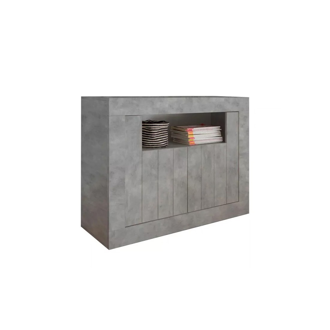 Buffet 2 portes battantes en bois, couleur béton, collection URBAN