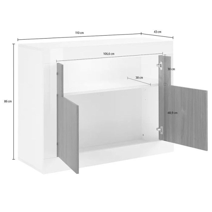 Buffet 2 puertas abatibles de madera, color concreto, colección URBAN