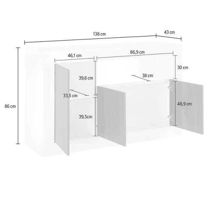 Buffet 3 deuren in hout, betonkleur, collectie URBAN