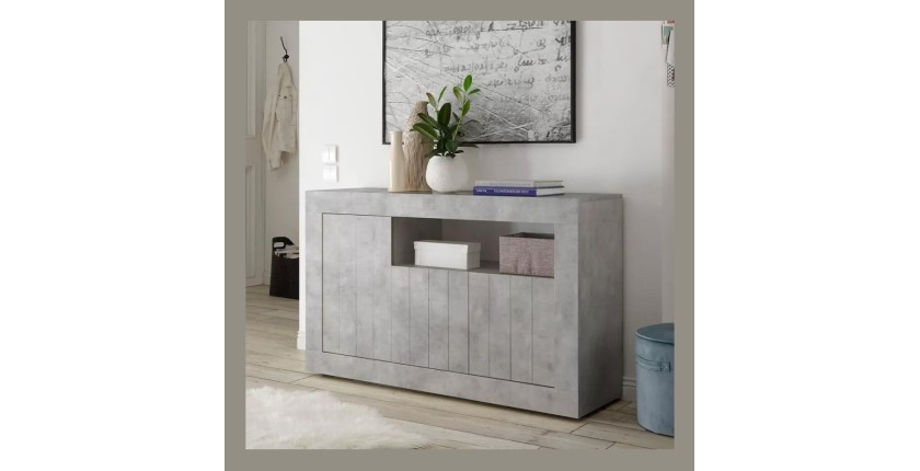 Buffet 3 portes battantes en bois, coloris béton, collection URBAN