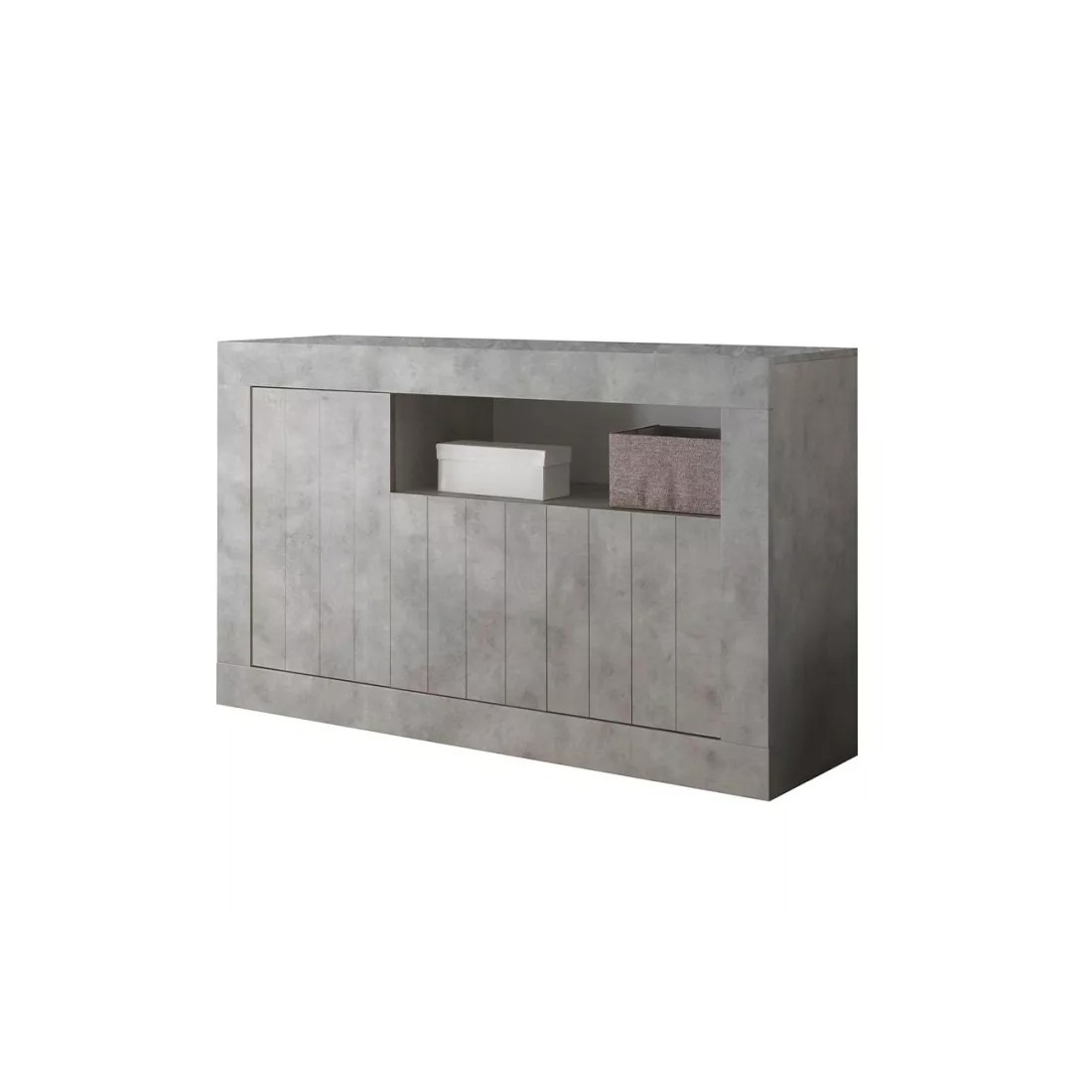 Buffet 3 portes battantes en bois, coloris béton, collection URBAN