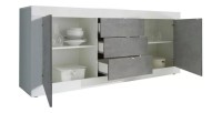 Buffet 2 portes et 3 tiroirs, collection ISORA, coloris blanc et gris effet béton