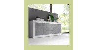 Buffet 2 portes et 3 tiroirs, collection ISORA, coloris blanc et gris effet béton