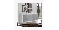 Buffet 2 portes et 3 tiroirs, collection CISA, coloris blanc et gris effet béton
