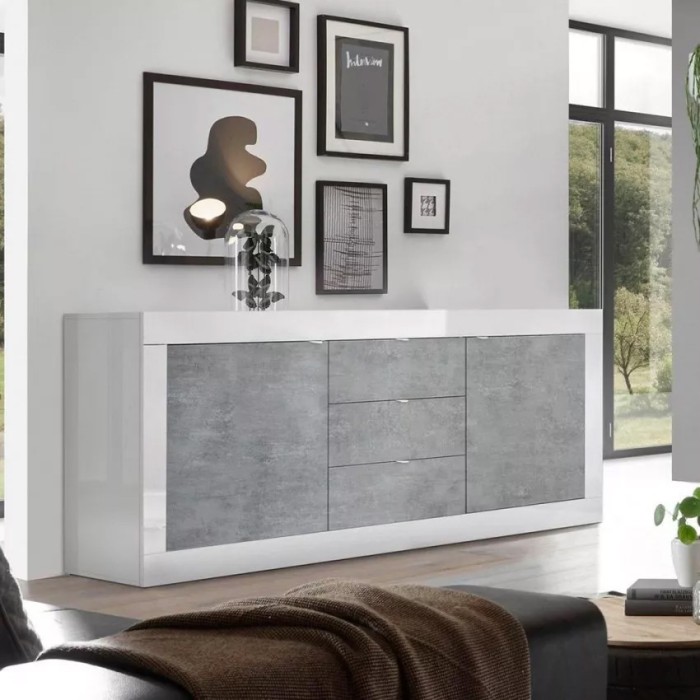 Buffet 2 deuren en 3 laden, collectie ISORA, kleur wit en grijs betoneffect