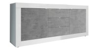 Buffet 2 portes et 3 tiroirs, collection CISA, coloris blanc et gris effet béton