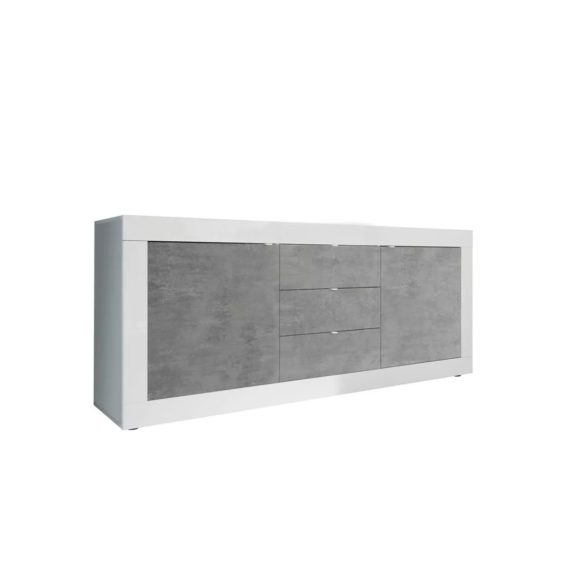 Buffet 2 portes et 3 tiroirs, collection CISA, coloris blanc et gris effet béton