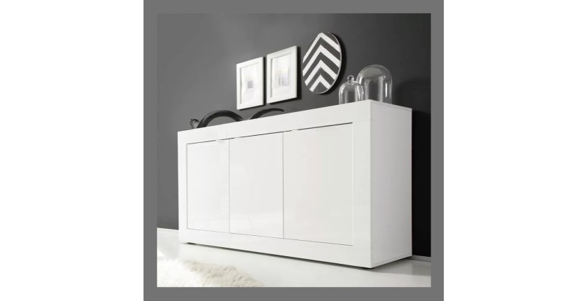 Buffet 3 portes, collection ISORA, coloris blanc laqué brillant